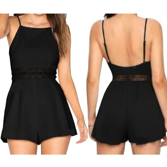 Keepsake Pants - Keepsake Women's High Neck Eyelet Lace Cut-Out Waist Black Short Romper Size XS